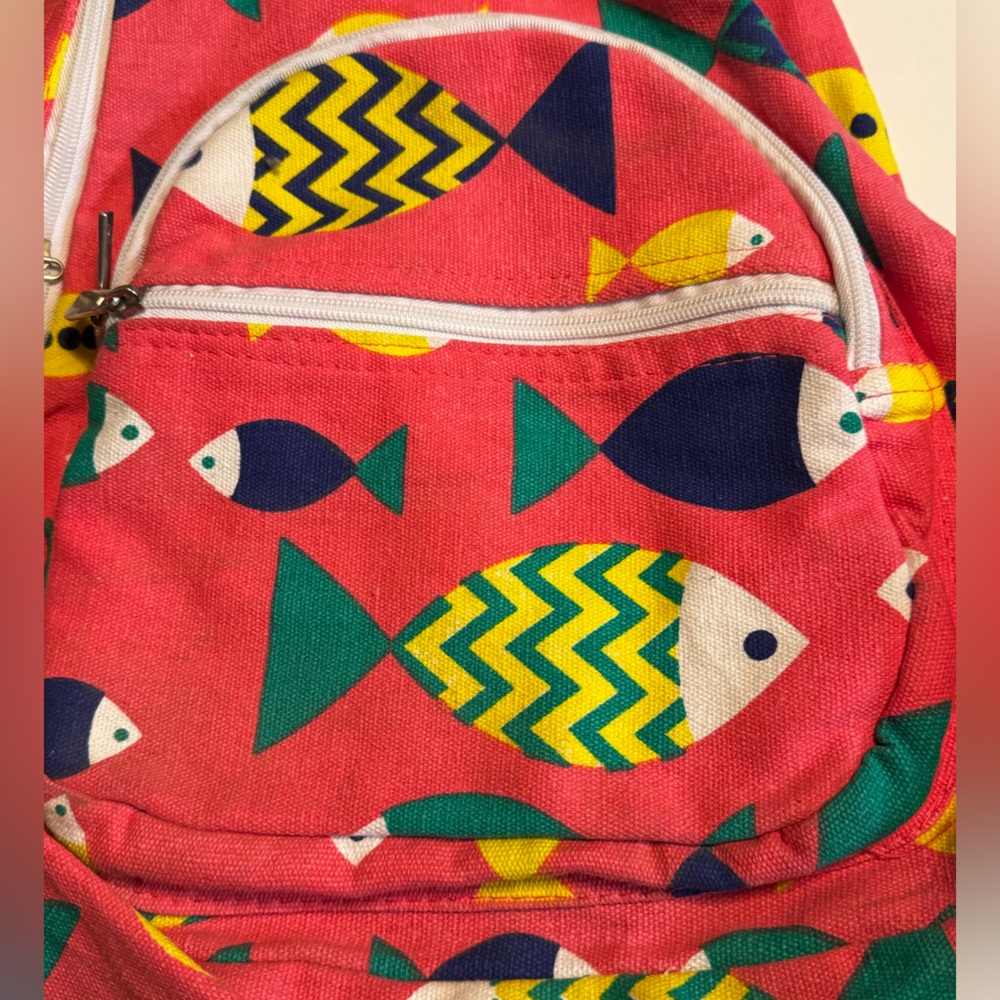 Vintage High End OP Pink Surf Colorful Fish Pattern Women’s Backpack MINTY - Picture 5 of 7